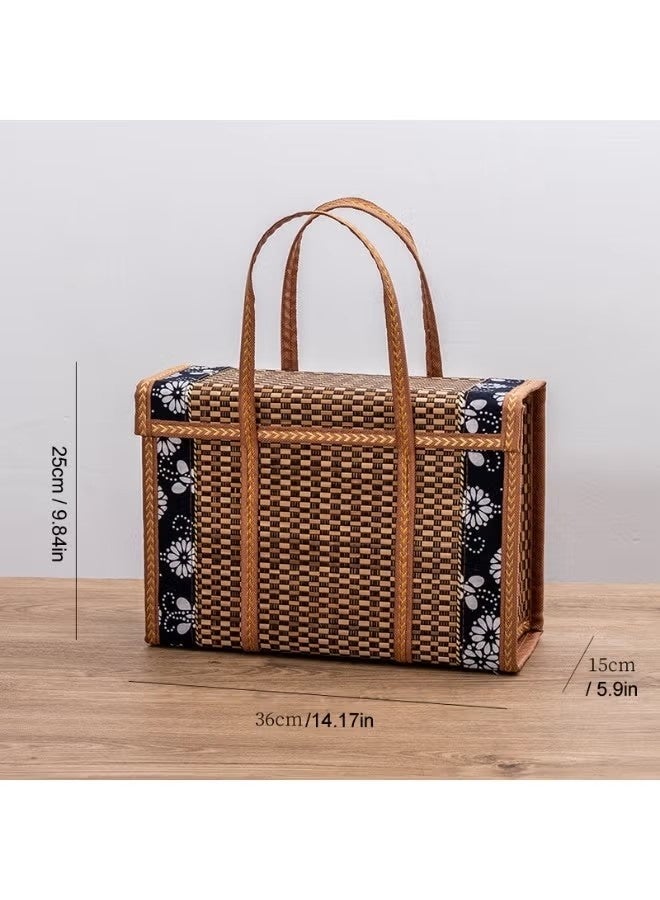 إيليلي سلال الخوص، سلة نزهة منسوجة، سلة فاكهة قابلة للطي، سلة تخزين طعام محمولة باليد، سلال بمقابض، سلة خبز العجين المخمر، قوالب الخبز، بطانيات النزهة - Image 3